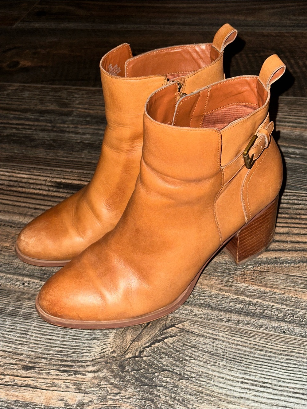 Ralph Lauren “RLL” Cognac Leather Ankle Booties with Buckle